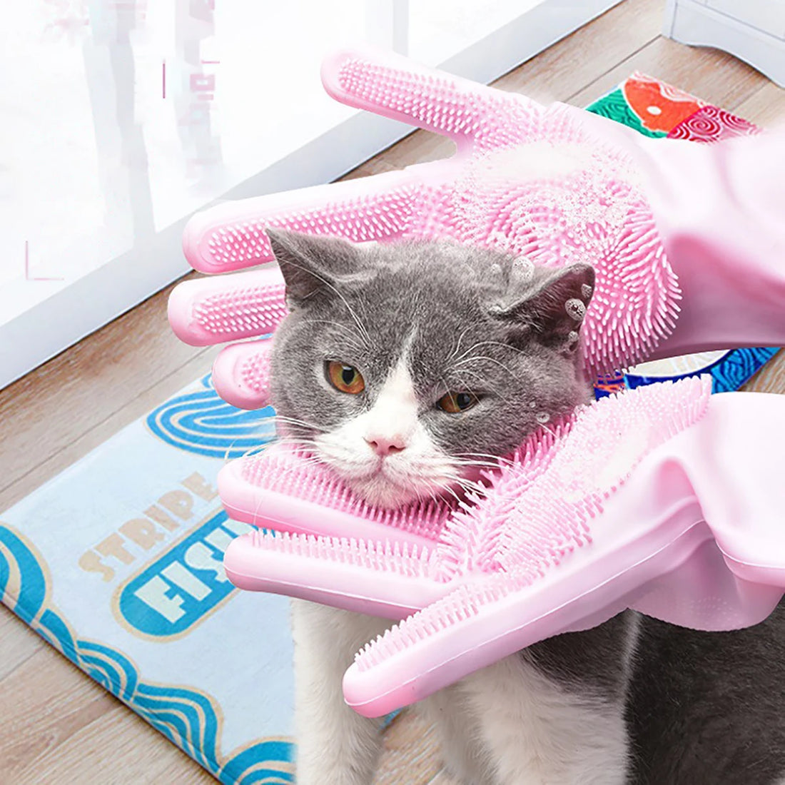 Silicone Pet Grooming Gloves – Hair Removal, Bathing, and Massage Tool