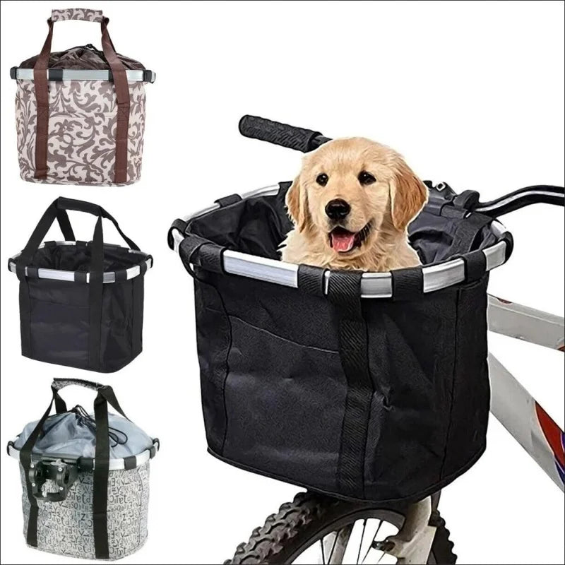 Bike Front Basket with Detachable Pet Pouch – Cycling Handlebar Bag for Dogs