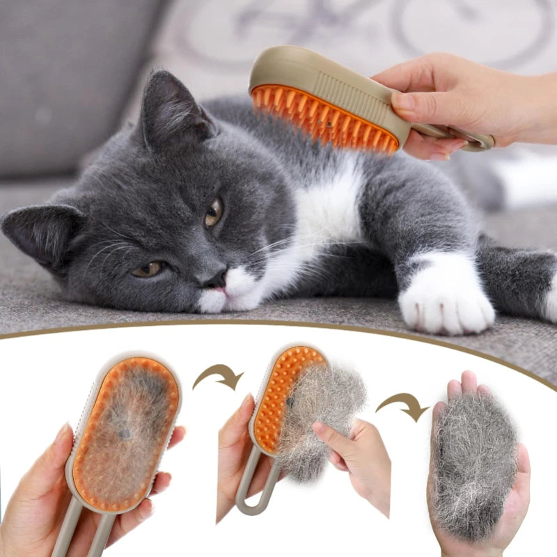 3-in-1 Steam Cat Brush – Pet Hair Remover, Spray Comb & Massage Grooming Tool