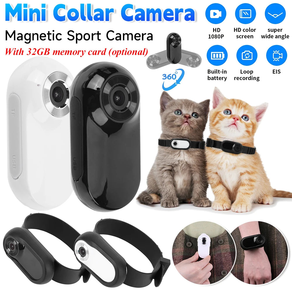 Mini Collar Camera for Pets – 1080P HD, Magnetic, No WiFi Required